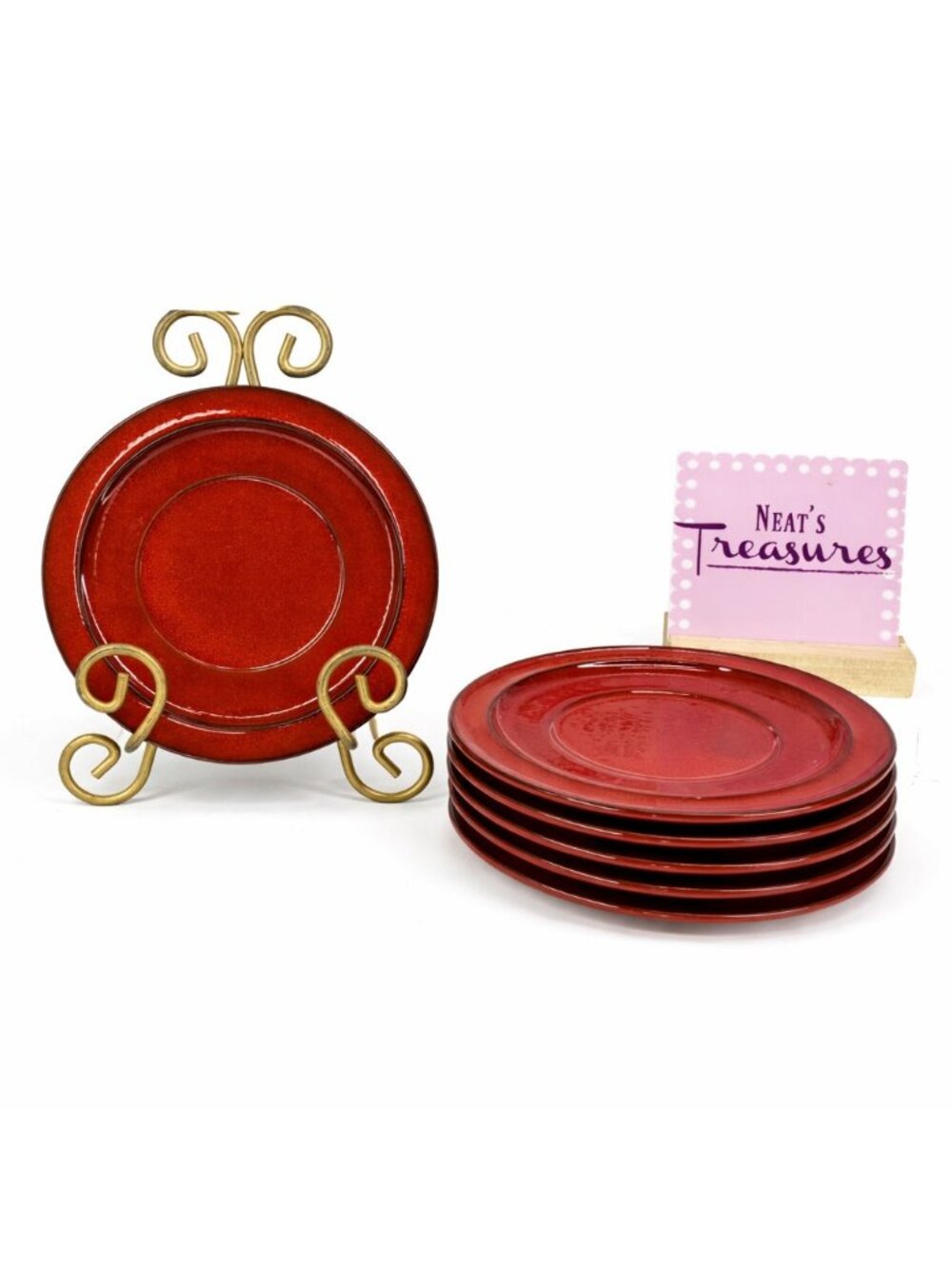 Hutschenreuther Germany HUT1213 Solid Red Speckled  Ceramic Saucers Set of 6